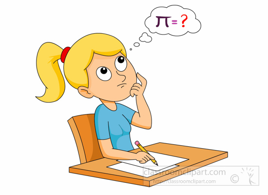 girl thinking about how to solve a math problem clipart